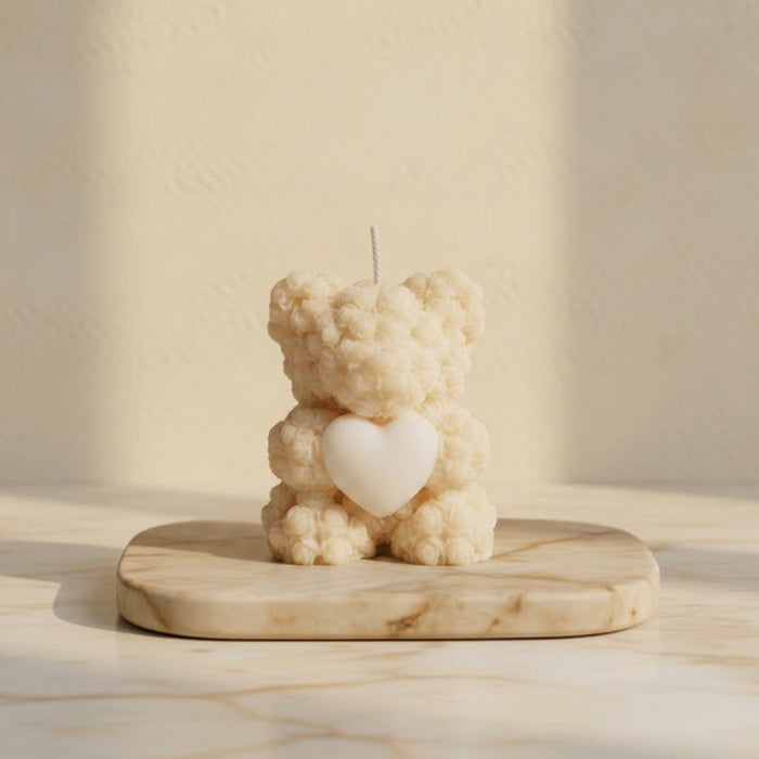 Bomboniere matrimonio candela orsetto di rose avorio, Piki Candles