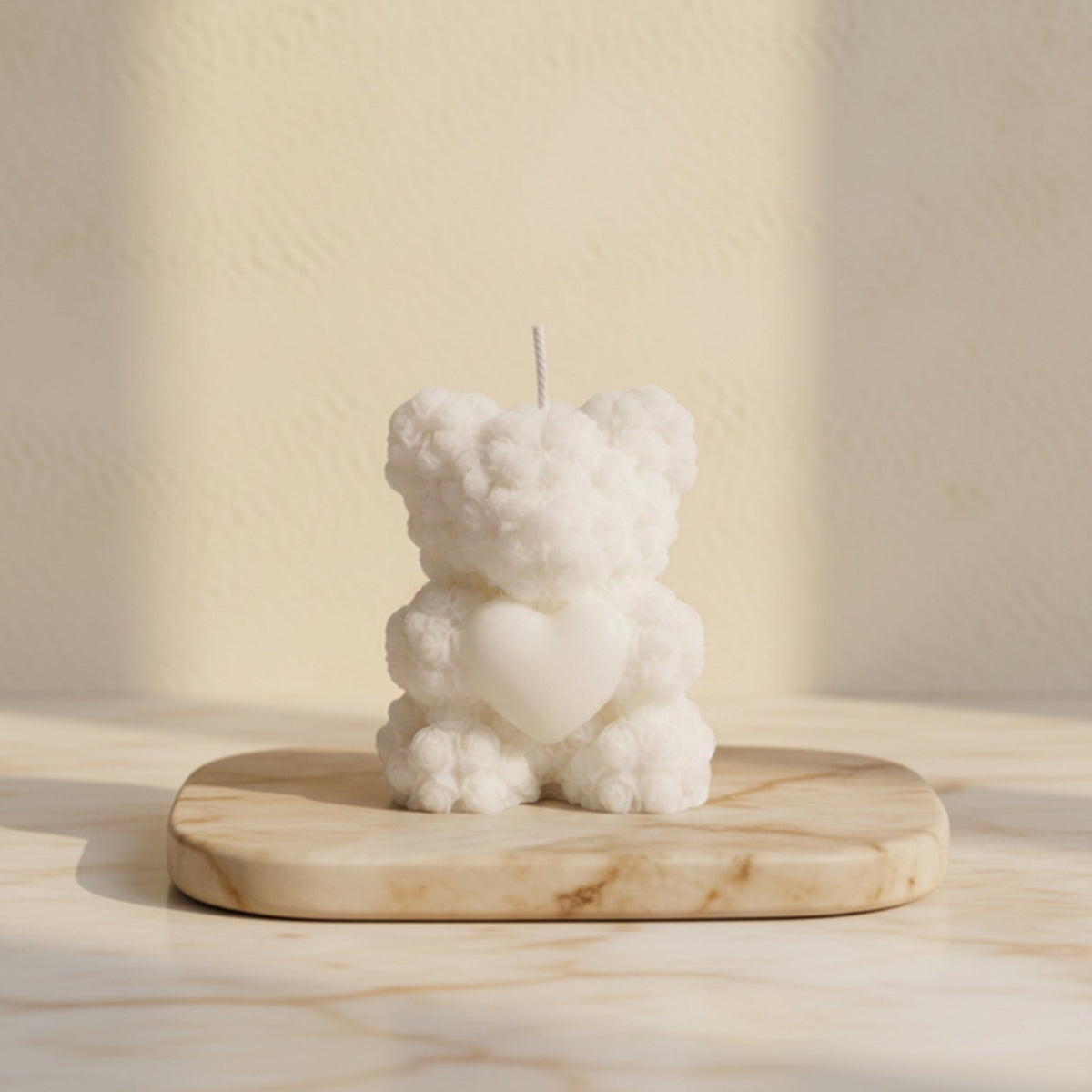 Bomboniera comunione candela orsetto di rose bianco con cuore, Piki Candles